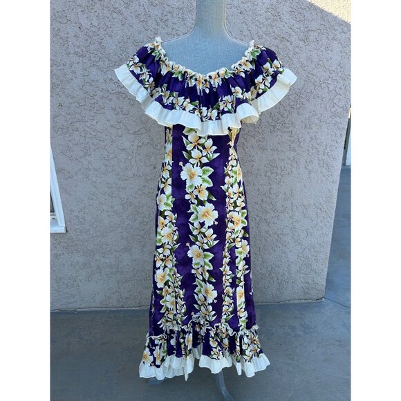 VTG Royal Creations Hawaiian Muumuu Ruffle Off The Shoulder Dress - Large EUC - Picture 1 of 8